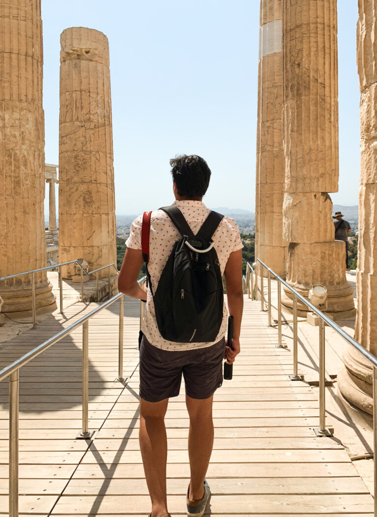 A,Traveler,Walking,In,Ancient,Ruins,In,Athens,,Greece