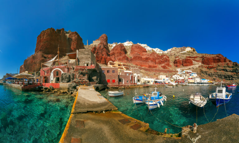 Panoramic,View,With,Fishing,Boats,At,Old,Port,Amoudi,Of