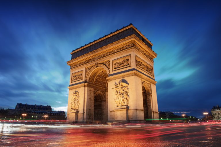 Arc,De,Triomphe,Paris,City,At,Sunset,-,Arch,Of